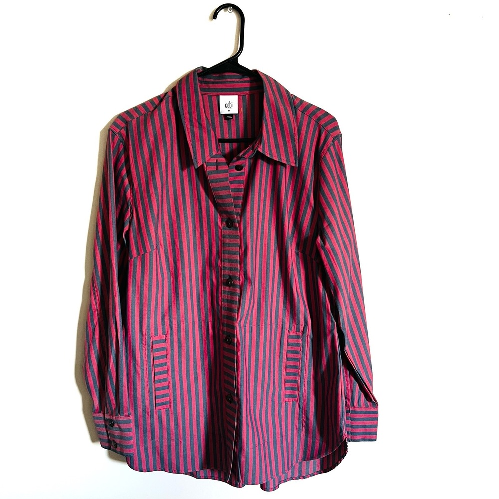 Cabi Regatta Shacket Long Sleeve Button Front Shirt Stripe Women's Medium
